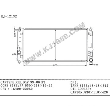 China Supplier Aluminum Auto Radiator for Toyota Celica′99-00 Mt